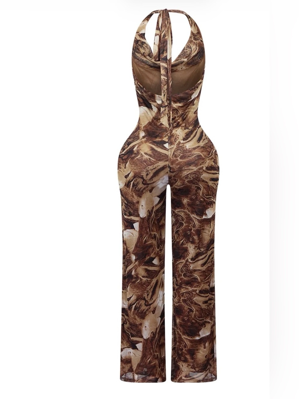Marbled Brown Halter Wide-Leg Jumpsuit - Picture 2 of 3